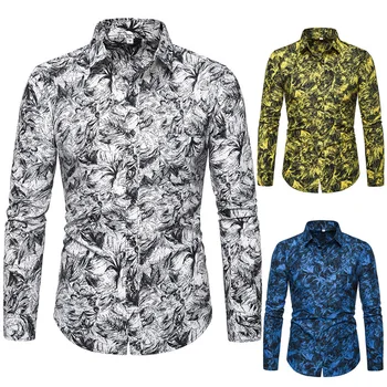 

Classic Flower Men Long Sleeve Shirts 2019 New Popular Men Stage Shirt Large Size 5XL Slim Dress Shirts Men
