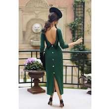 FEIBUSHI женское элегантное платье с длинными рукавами Voguish цвет зеленый ретро дворцовый ретро-стиль платье для свадебной вечеринки яркого цвета