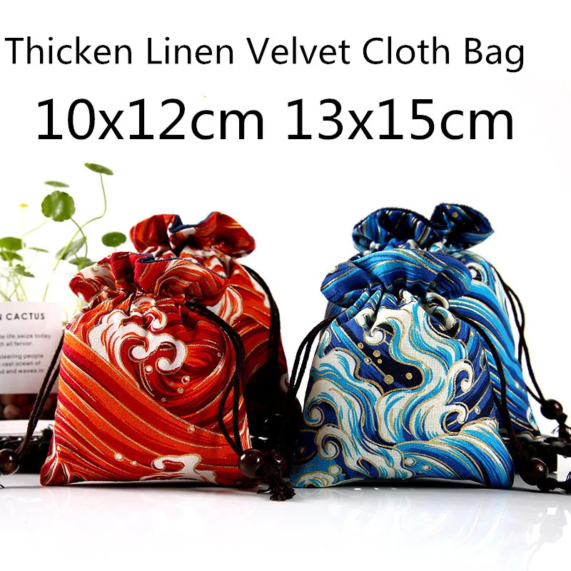 Vintage Seawater Linen Jewelry Packing Velvet Bag Thick Portable Jewelry Travel Pouch Drawstring Chinese Cloth Storage bag 2pcs vintage seawater linen jewelry packing velvet bag thick portable jewelry travel pouch drawstring chinese cloth storage bag 2pcs