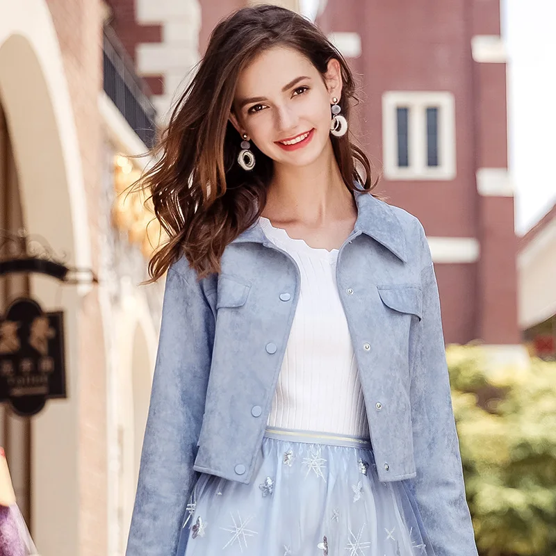 Solide Couleur Dames Automne Fogimoya Court Veste Velours Nouvelle Manteau Cerf Blue Femmes De Tempérament Marque 2018 lK1c3JFT