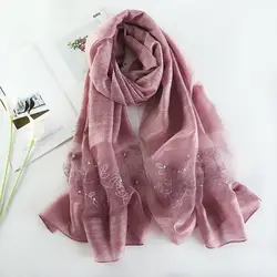 2019 Брендовые женские шелковые шарфы Мода Вышивка зимний шарф Высокое качество мягкий шерстяной шарф леди пашмины шали бандана платки