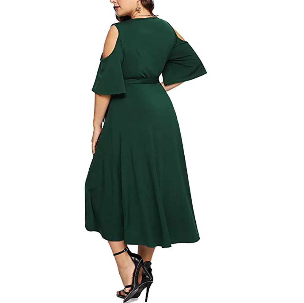 Женское платье с v образным вырезом размера плюс летние однотонные вечерние