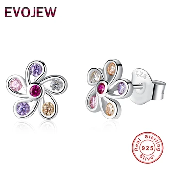 

EVOJEW Genuine 925 Sterling Silver Daisy Flower Stud Earrings For Women Girls Sparking Multi-Color CZ Crystal Jewelry Making