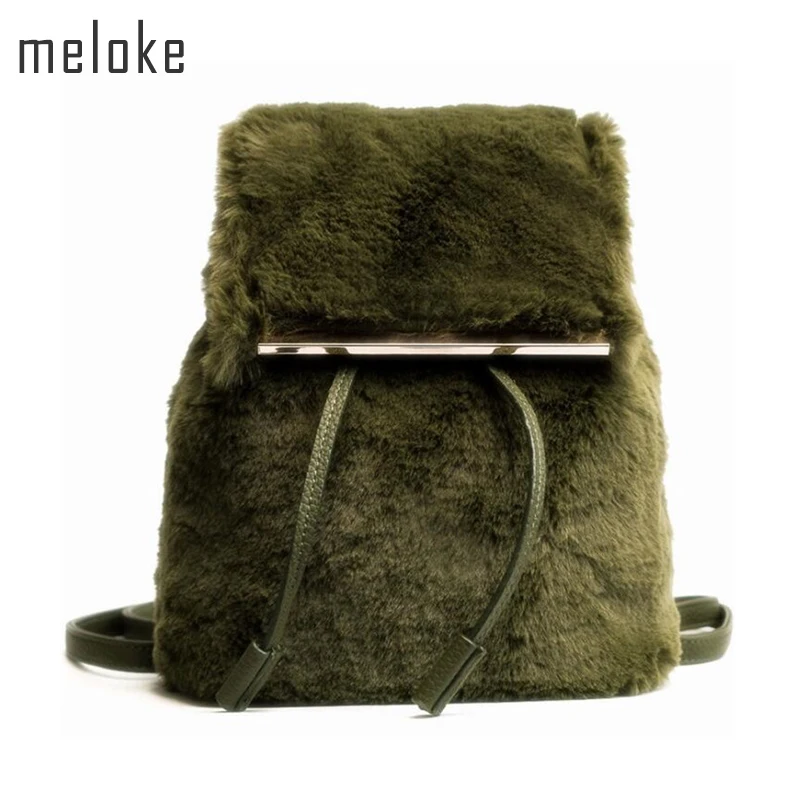 

Meloke 2019 women fur backpacks vintage style school bags for girls winter multifunctional travel bags drop shipping MN858