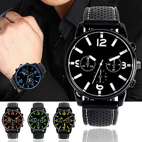 Для мужчин модные цифра силиконовой лентой Спорт аналоговые кварцевые наручные часы