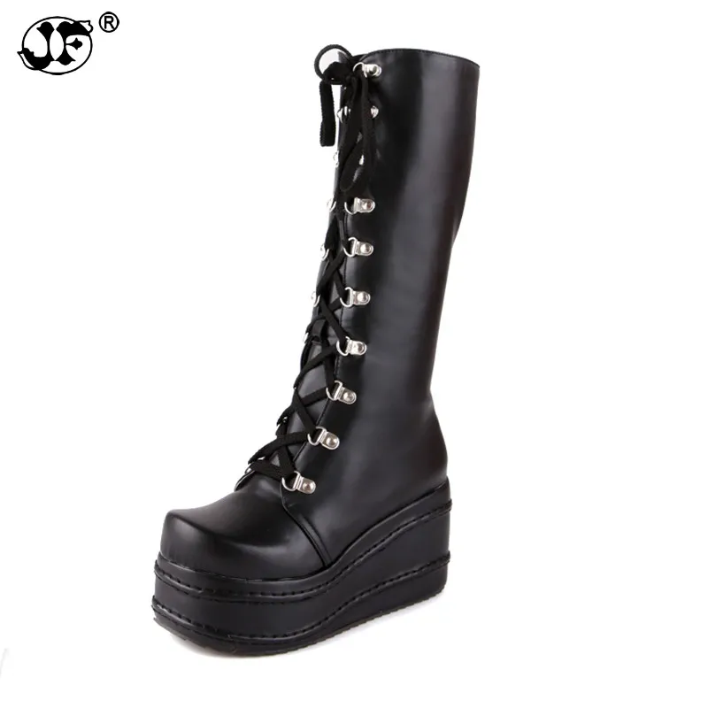

large sizes 34-43 fashion punk cosplay boots woman shoes platform winter party wedge high heels knee-high boots fgb78