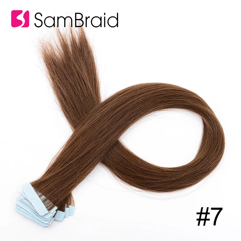 SAMBRAID, 22 дюйма, лента для наращивания синтетических волос, 40 шт./100 г/упак. шелковистая прямая лента, полиуретановая бесшовная кожа, уток, 17 цветов, можно купить - Цвет: 7