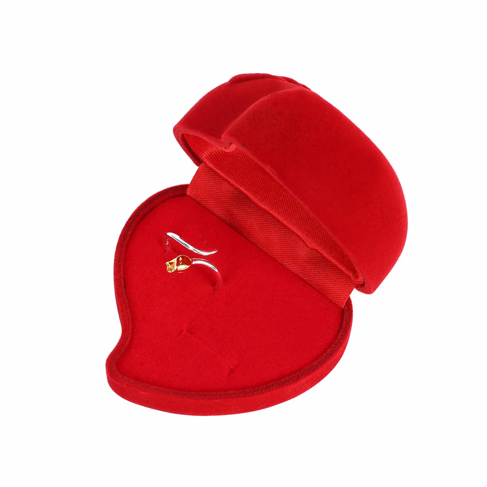 Высокое качество красная сердечная форма бархат Обручение обручальное кольцо шкатулка; шкатулки для украшений Роза, цветок, дизайн подарки держатель упаковочной коробки