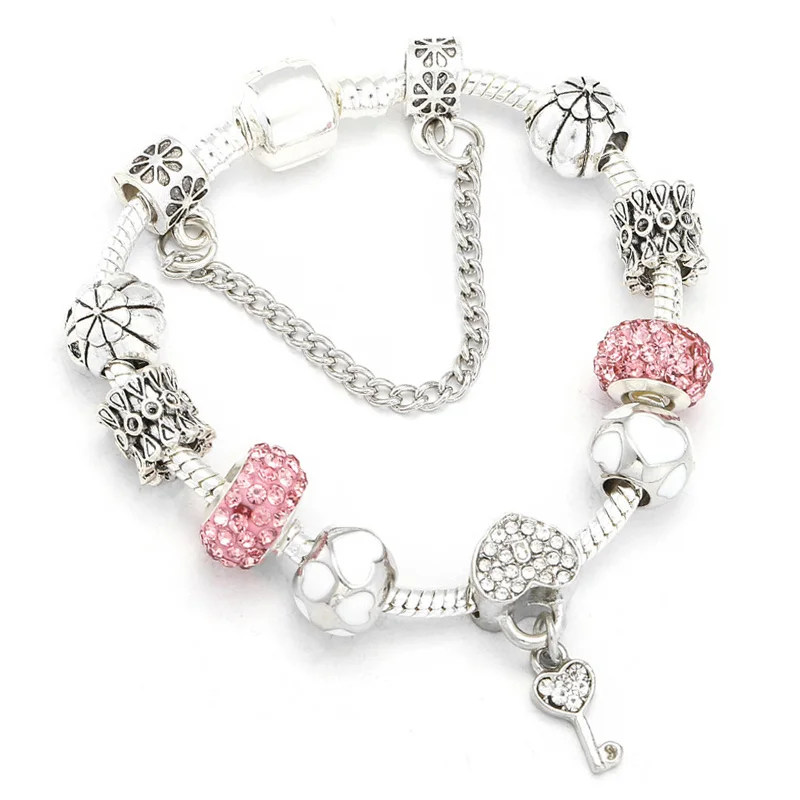 Boosbiy дропшиппинг «I LOVE U» браслет с милыми стеклянными бусинами подходит для оригинального бренда браслет для женщин специальный подарок - Окраска металла: 03
