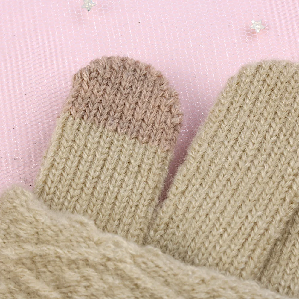 Съемные двухслойные зимние перчатки женские теплые помпоны меховые перчатки без пальцев перчатки для сенсорного экрана вязаные шерстяные перчатки