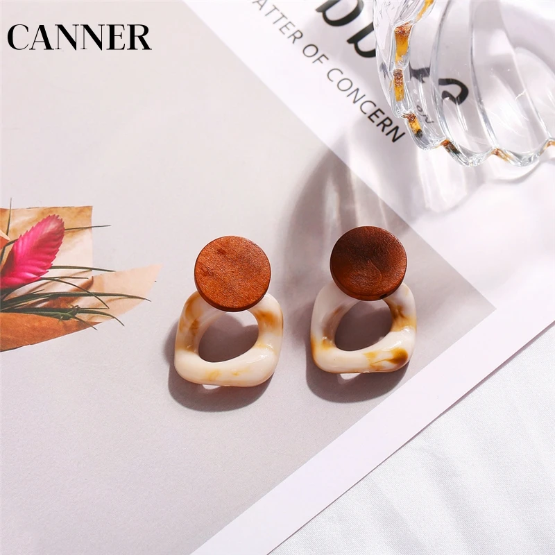 

CANNER Fashion Big Drop Earrings For Women 2019 New Acetic Acid Large Korea Square Earrings Trendy Wood Geometric Jewelry R4