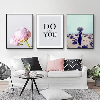 

Home Decor Nordic Canvas Painting Natural Desert Landscape Lavender Cactus Flower Plant Picture Bedroom Wall Art Props Supplies