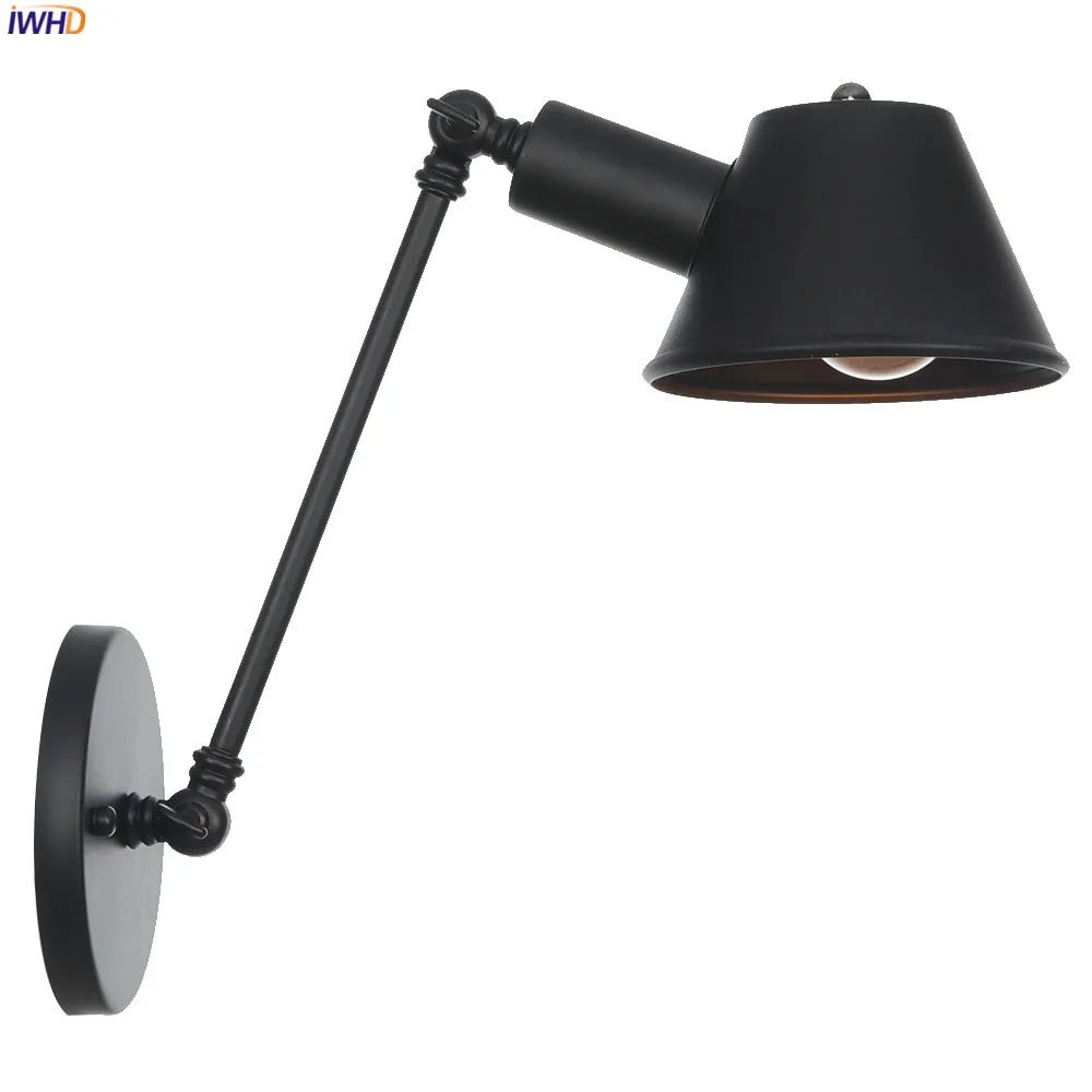 IWHD черный железный промышленный светодиодный настенный светильник спальня ванная комната зеркало Лофт стиль винтаж настенный светильник