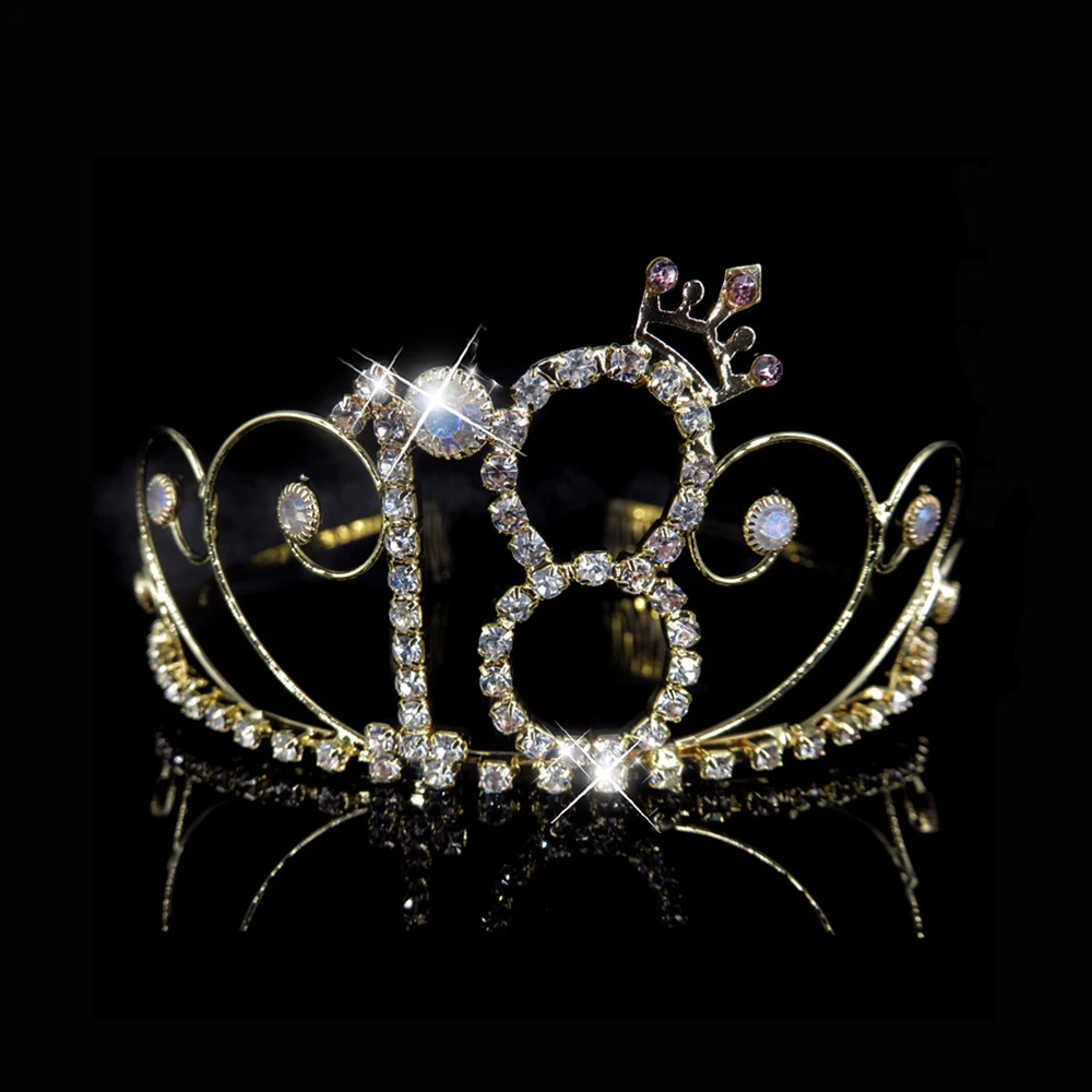 AINAMEISI 16 / 18 Years Princess Birthday Gift Tiara Combs Hair Bands Jewelry Rhinestone Party Tiaras and Crows For Girls|Украшения для
