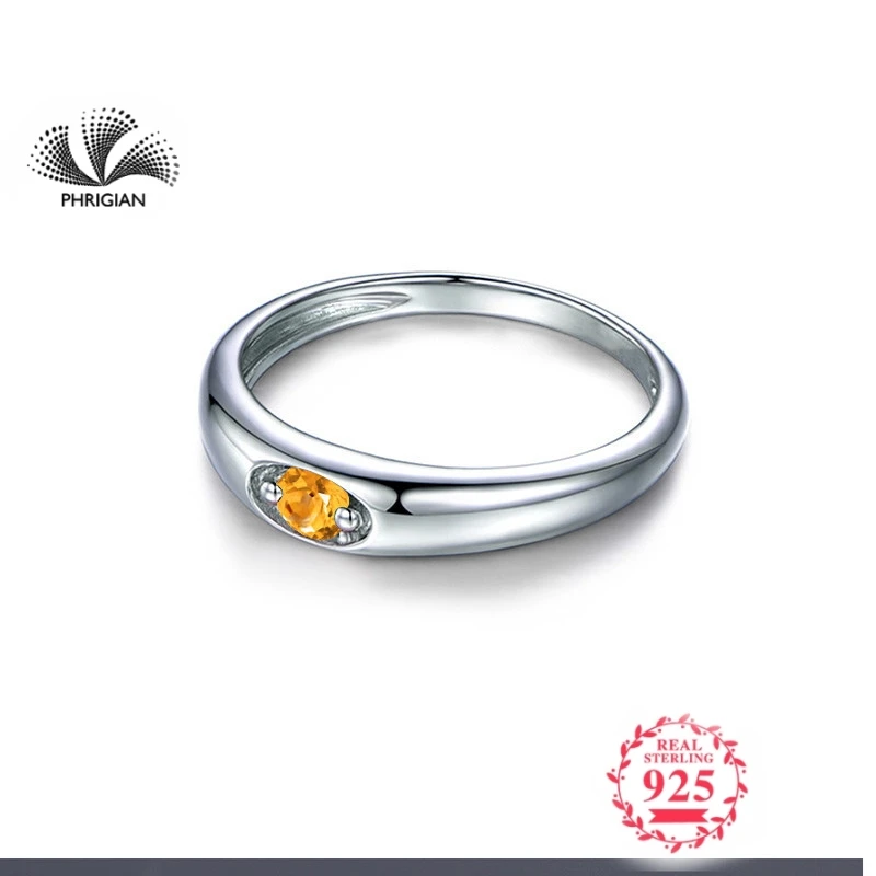 

NOT FAKE Fine natural Engraving Sterling silver gemstone Round cut ring Women custom jewelry 925 carat Yellow Citrine RING