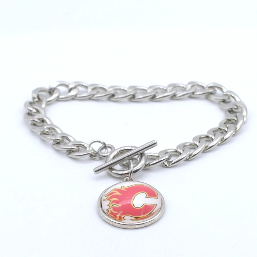 NHL Calgary Flames Charms Leather Bracelets Sports Ice Hockey Silk