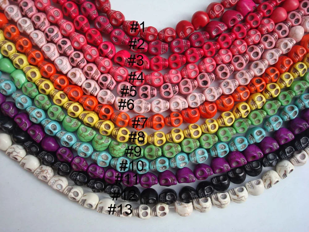 

Free shipping Strips 10x12 mm of Multi Colored natural turquoise howlite skull beads,pave charm skull jewelry bracelet beads