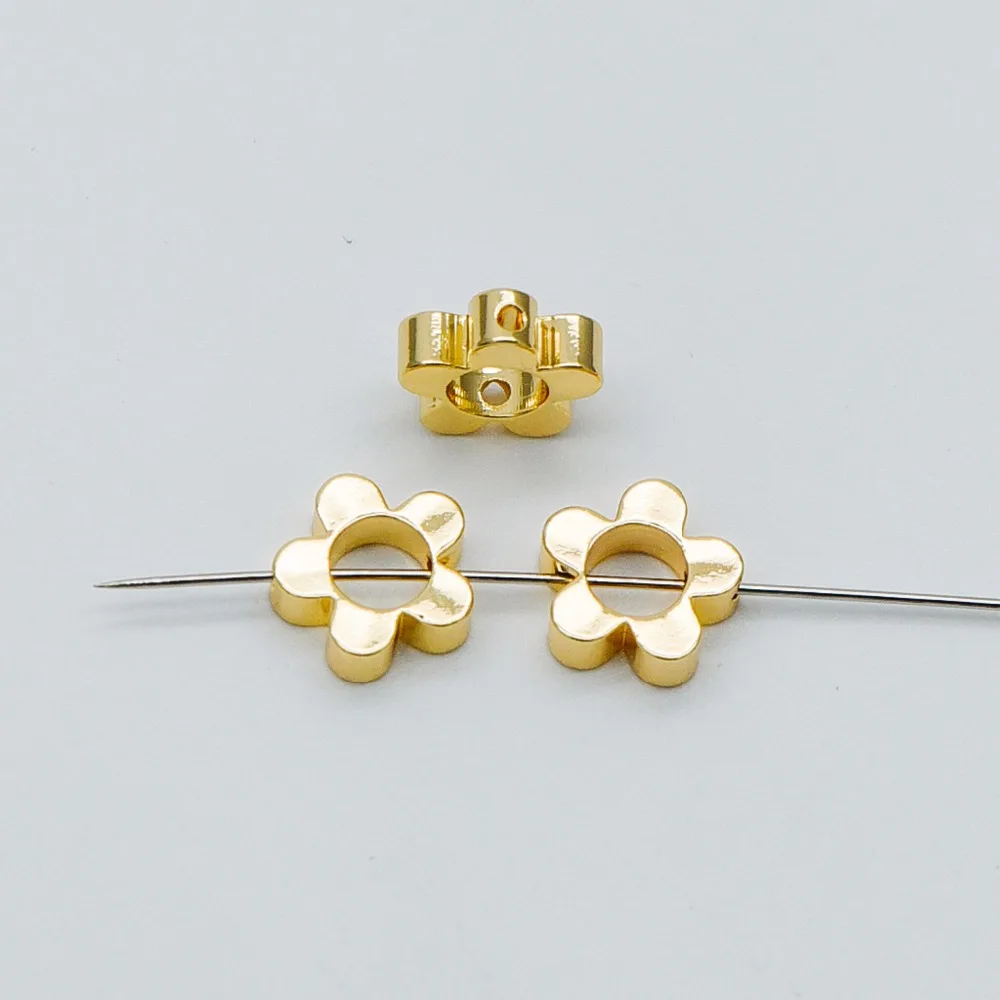 

10pcs Gold Round Flower Bead Frame Charms, Real Gold plated Brass Ring Connectors, Outer Size 10mm Inner 5mm (GB-493)