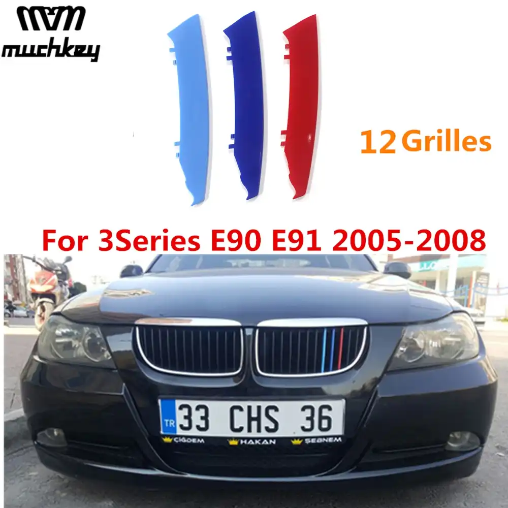 carado Front Grille Grill Cover for BMW 3 Series E90 E91 2009-2012 M Color Insert Trim Clips 3Pcs 12 Grilles