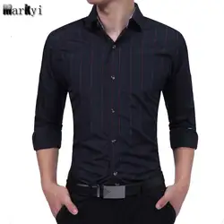Markyi Большие размеры 3XL мужские рубашки в клетку 2017 г. модные весенние мужские Длинные рукава шелковые рубашки Slim Fit Tuxedo Shirt