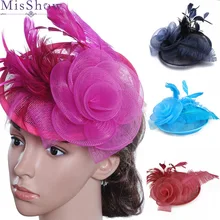 Дешевые женские свадебные шляпы с цветком, розовые, красные, свадебные, вечерние, подарки, вуаль для волос с гребнем, расшитая жемчугом, Свадебные шляпы и вуалетки