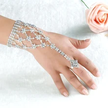 Новая мода сексуальная леди девушка танцы горный хрусталь перчатки с цепочкой браслет