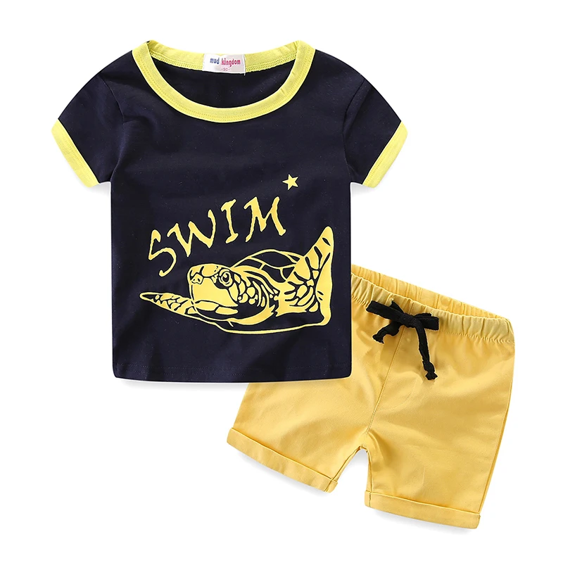 Mudkingdom Children Sets for Boys Sport Suit Summer Plaid Shorts Print T-shirt  Short Sleeve Cotton Causal Fashion Kids Clothes  (11)