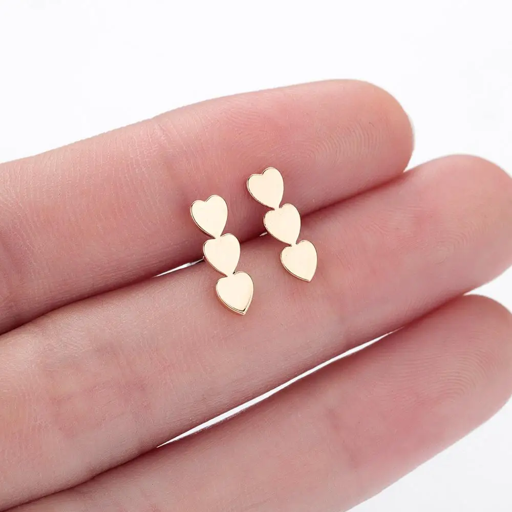 

CHENGXUN Triple Hearts Stud Earrings Romantic Love Jewelry for Women Girls Simple Minimal Earrings Birthday Gift Lovers