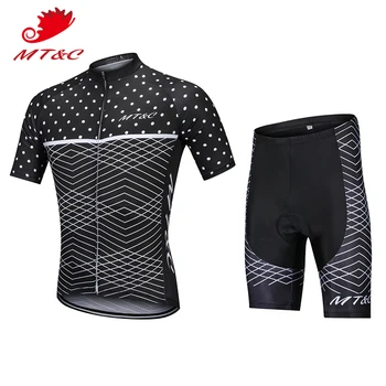

MT&C Man Cycling Jersey Set Black With White Fish Grain Breathable Quick Dry 9D Gel Pad Bicycle Summer Sportswear Bike Clothes