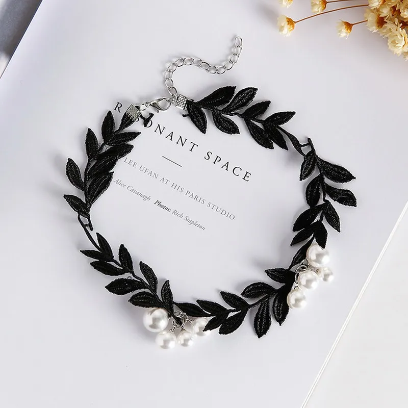 White And Black Lace Leaves Pearl Necklace Collar Summer Lock Fashion Jewelry Charm Kolye Jewellery Statement | Украшения и