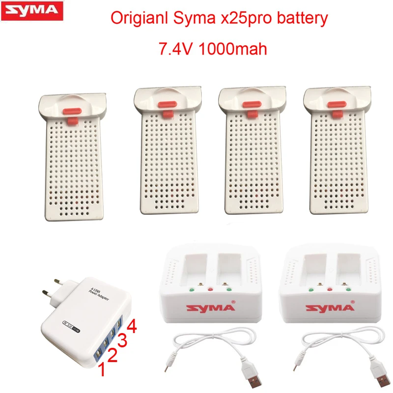 SYMA X25pro RC drone battery RC Quadcopter Spare Parts Accessories 7.4V  1000mAh For x25 pro charger case+eu adapter(4USB ports)|Parts &  Accessories| - AliExpress