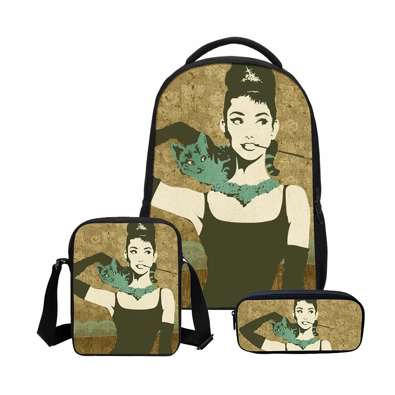 VEEVANV 2019 Одри Хепберн печати для женщин рюкзаки обувь для девочек школы сумки на плечо 3 шт./компл. модные подростковые Bookbag ноутбук