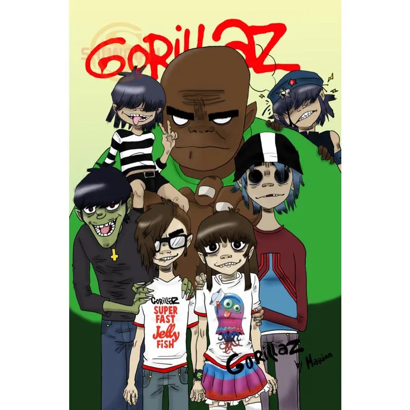 Новый мультяшный постер Gorillaz атласный на заказ тканевый настенный с принтом из