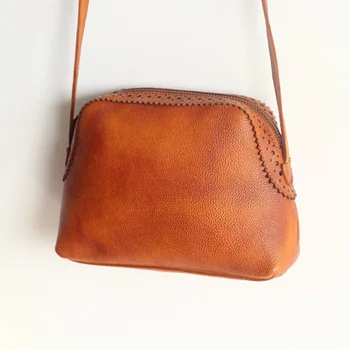 

Genuine Leather Women Messenger Bag brown Cow Leather Small Crossbody Shell Bag Women Fashion hollow out Shoulder Bag