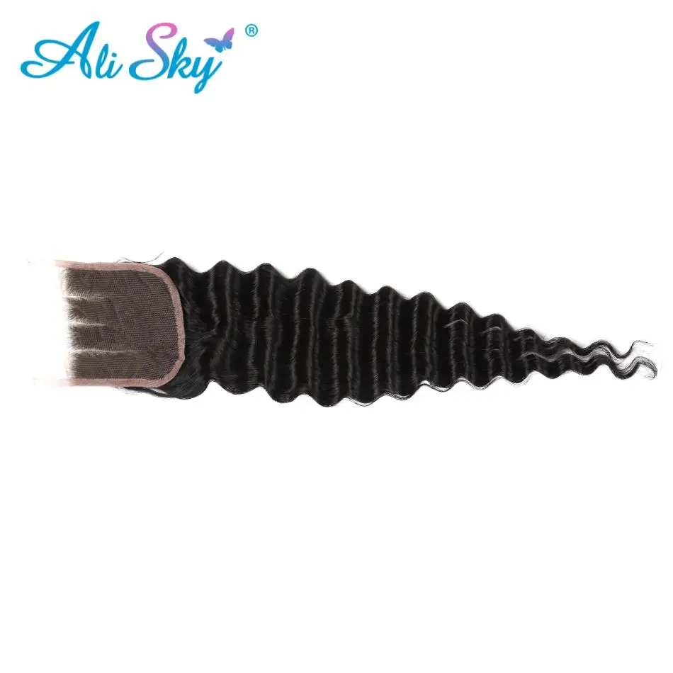 4x4 Malaysian Deep Wave Lace Closure 8-22 Inch Free/Middle/Three Part With Baby Hair 120% Density Non Remy Ali Sky Frontal Black
