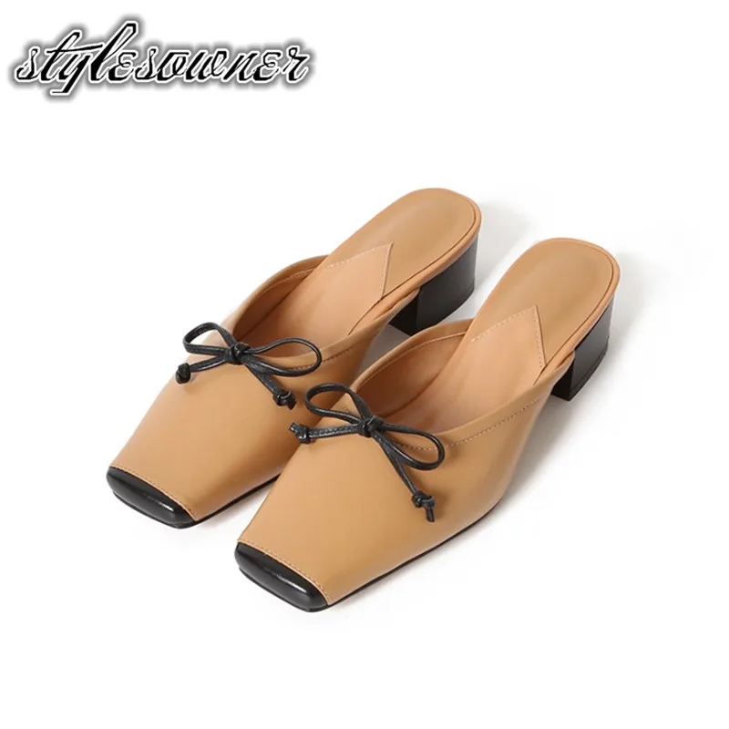 

Stylesowner 2018 High Quality New Designer Mature Woman Shoes Sheepskin Black and Brown Color Real Leather Square Toe Shoes
