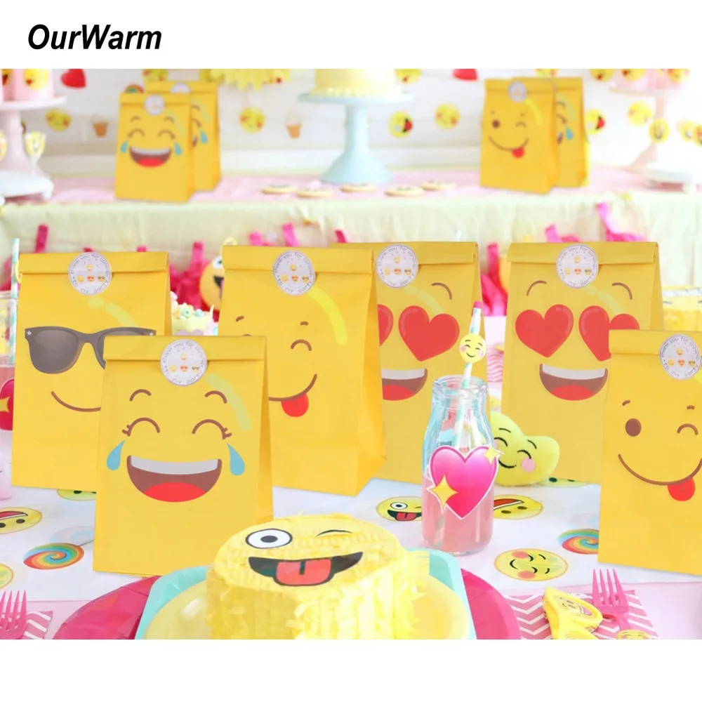 

OurWarm 60pcs Emoji Birthday Party Paper Gift Bag Baby Shower Decorations Cartoon Food Packaging Bags Birthday Party Kids Favors