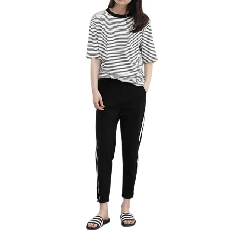 2018 New Hot Fashion Women Side Stripes Harem Pants Black Casual High Waist Pants Drawstring Trousers LM75 Pants