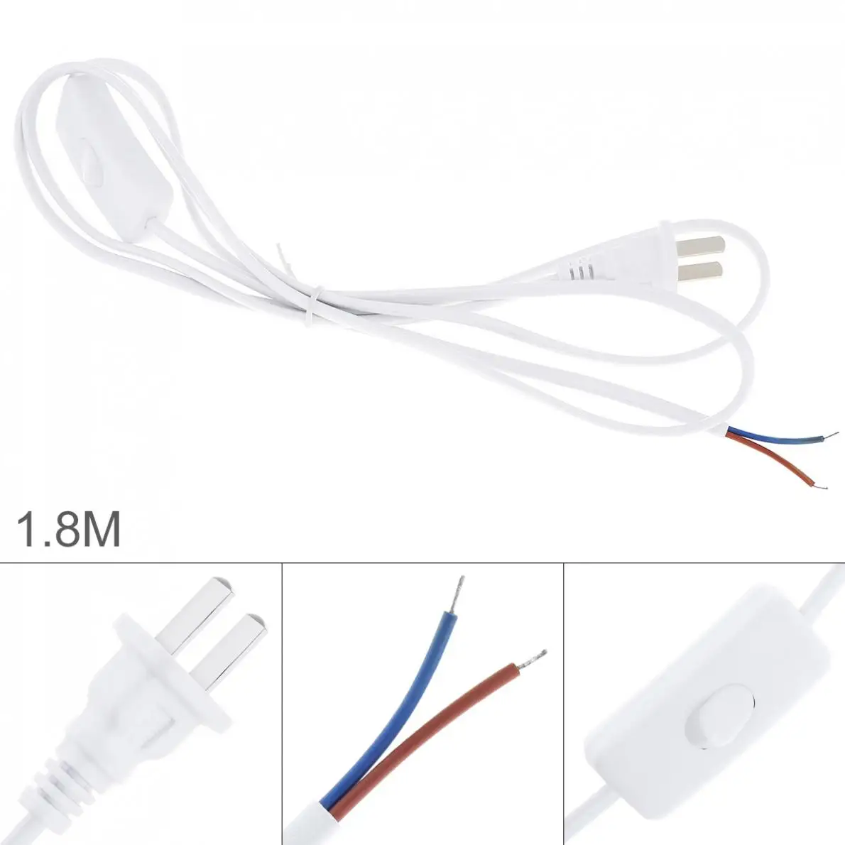 

Switch on line Cable 1.8m On Off Power Cord For LED Lamp with 303 Button switch US Plug Light Switching White Wire Extensionhot