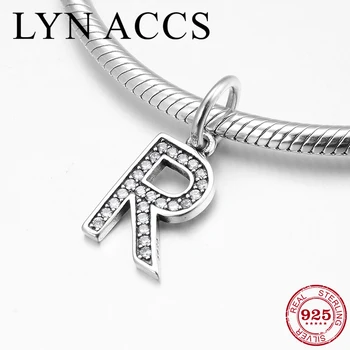 

Fashion 925 Sterling Silver Luxury CZ Alphabet R Letter Charm Pendant beads fit Original Pandora Charms Bracelet Jewelry making