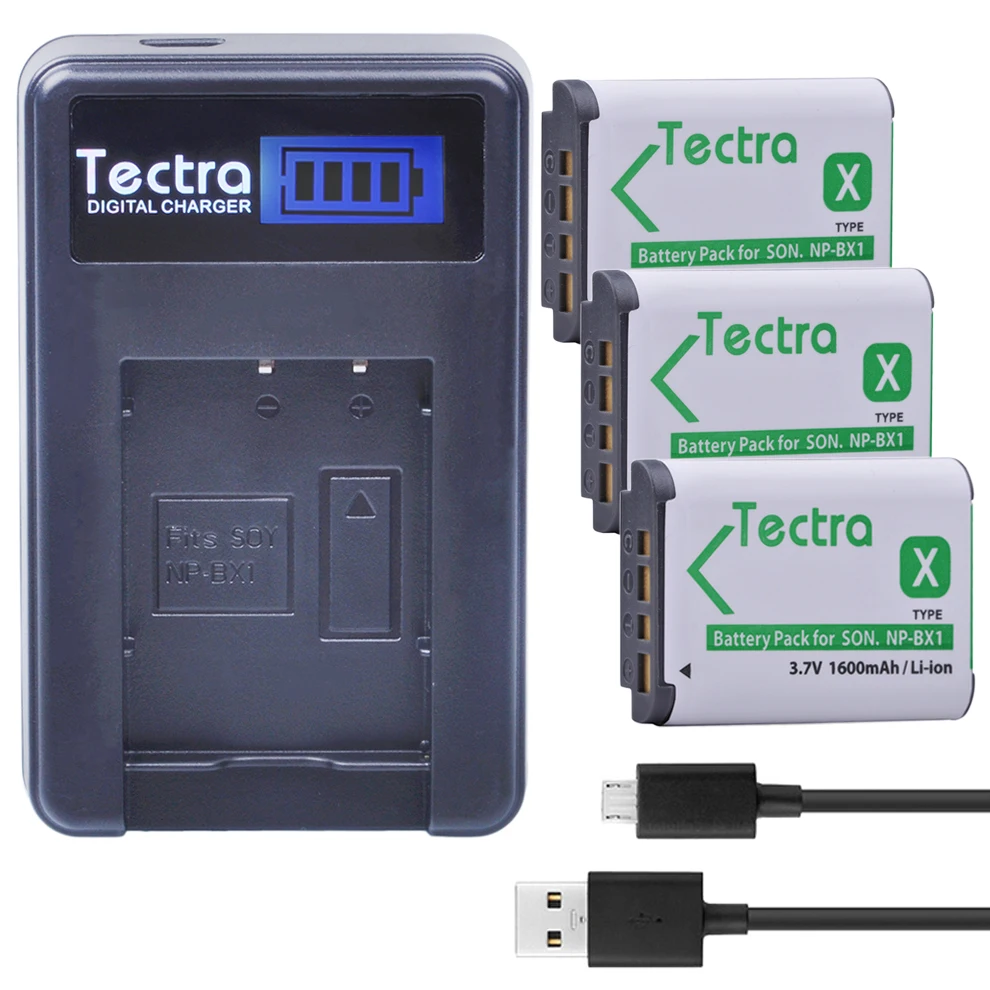

Tectra 3PCS NP-BX1 NP BX1 NPBX1 Li-ion Camera Battery + LCD USB Charger for Sony DSC-RX100 RX1 HDR-AS15 AS10 HX300 WX300