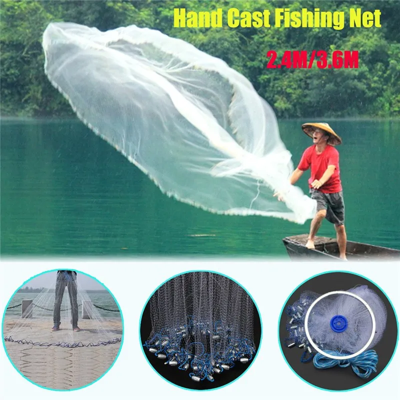 

Bobing New Arrival 3.6m/2.4m Big Hand Cast Fishing Nylon Net Gill Spin Network Bait Net w/ Sinker Durable Pesca Fishing Tackle