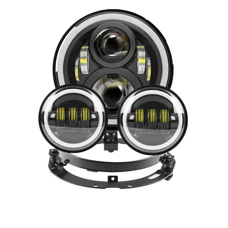 

7" Motorcycle Daymaker LED Headlamp Angle Eyes For Harley Davidsion Light lamp 4.5" Halo Fog Lamp 7" Mounting Bracket
