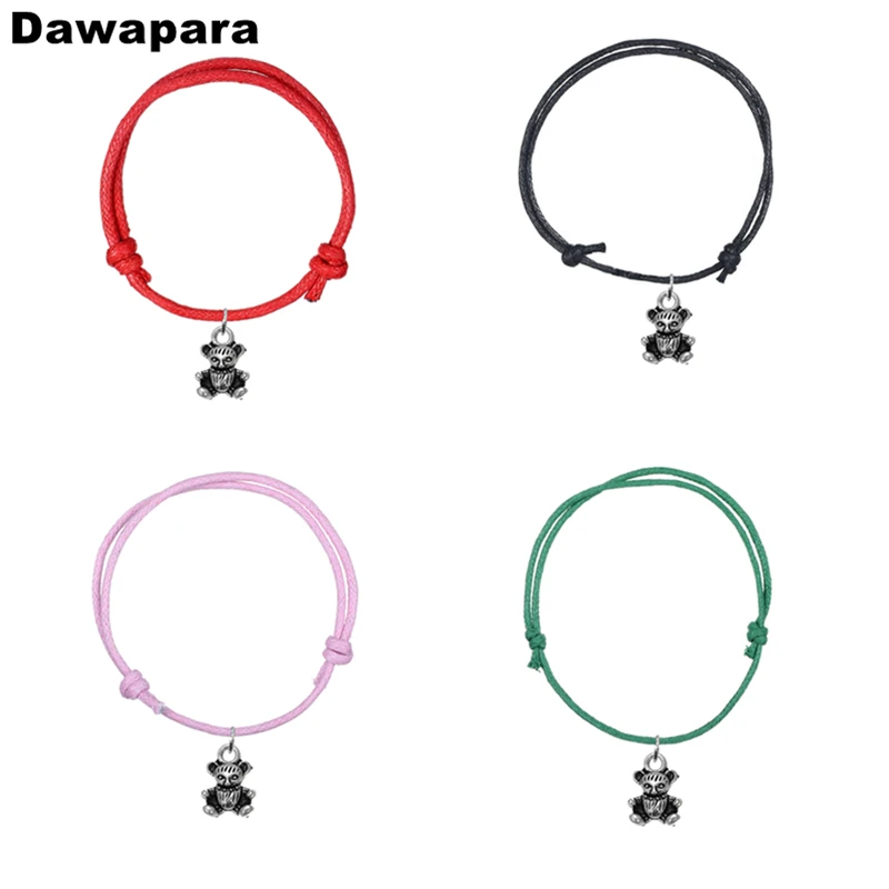 

Dawapara Cute Bear Alloy Pendant Charm Bracelet Handmade Adjustable Korean Wax Cord Chain Bangle For Girls Fashion Jewelry Gift