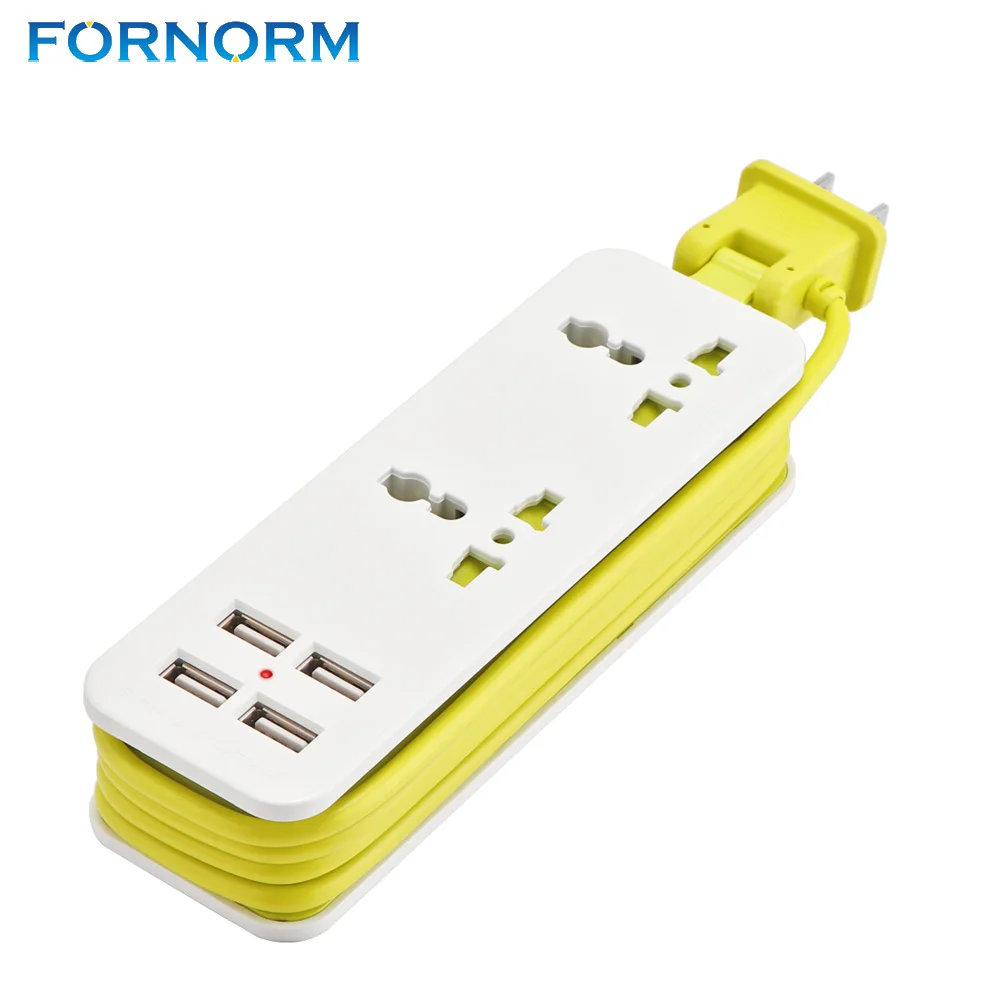 

FORNORM Extension Socket Outlet Portable Travel Power Strip Surge Protector with 4 USB Smart Charger Wall Charger Desktop Hub