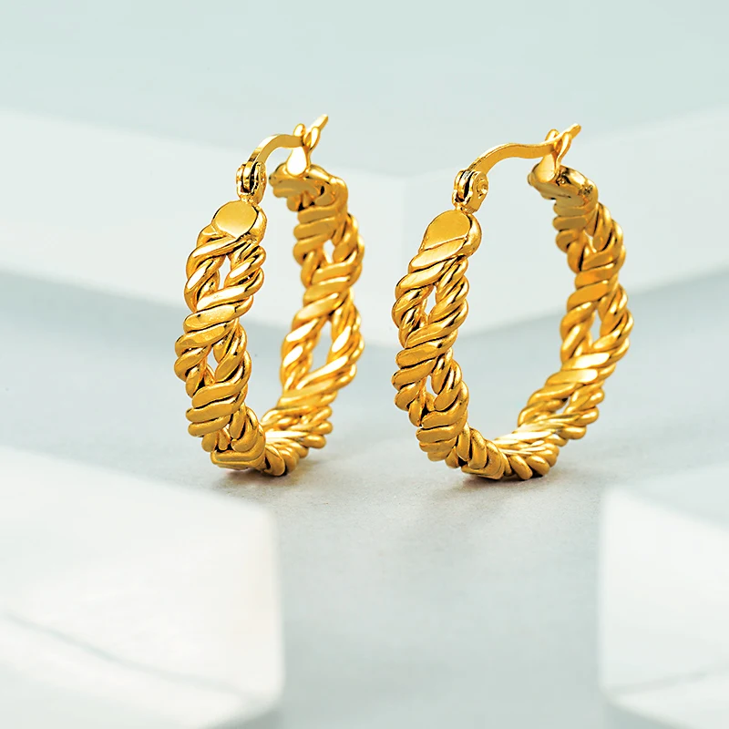 25 мм винтажные золотые серьги-кольца из нержавеющей стали, уличный повседневный дизайн, мода для женщин-N1