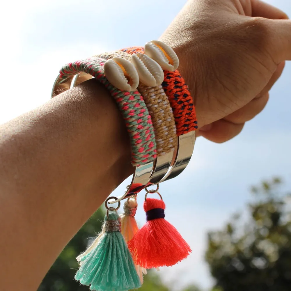 

TRHRT 2019 New Arrived Bohemia Tassel Charm Handmade Bracelets Fashion for women Gold Color silver Cuff Bangles & Bracelets