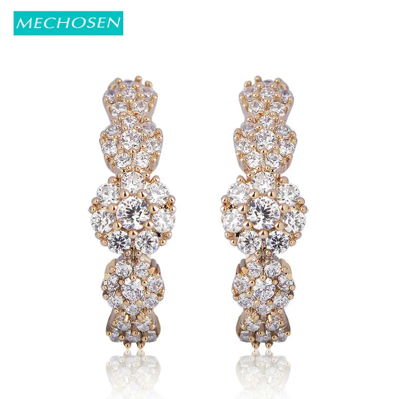 MECHOSEN Блестящий CZ циркония серьги гвоздики для женщин Свадебные Joias Ору цветок Brincos вечерние модные украшения букле d'oreille