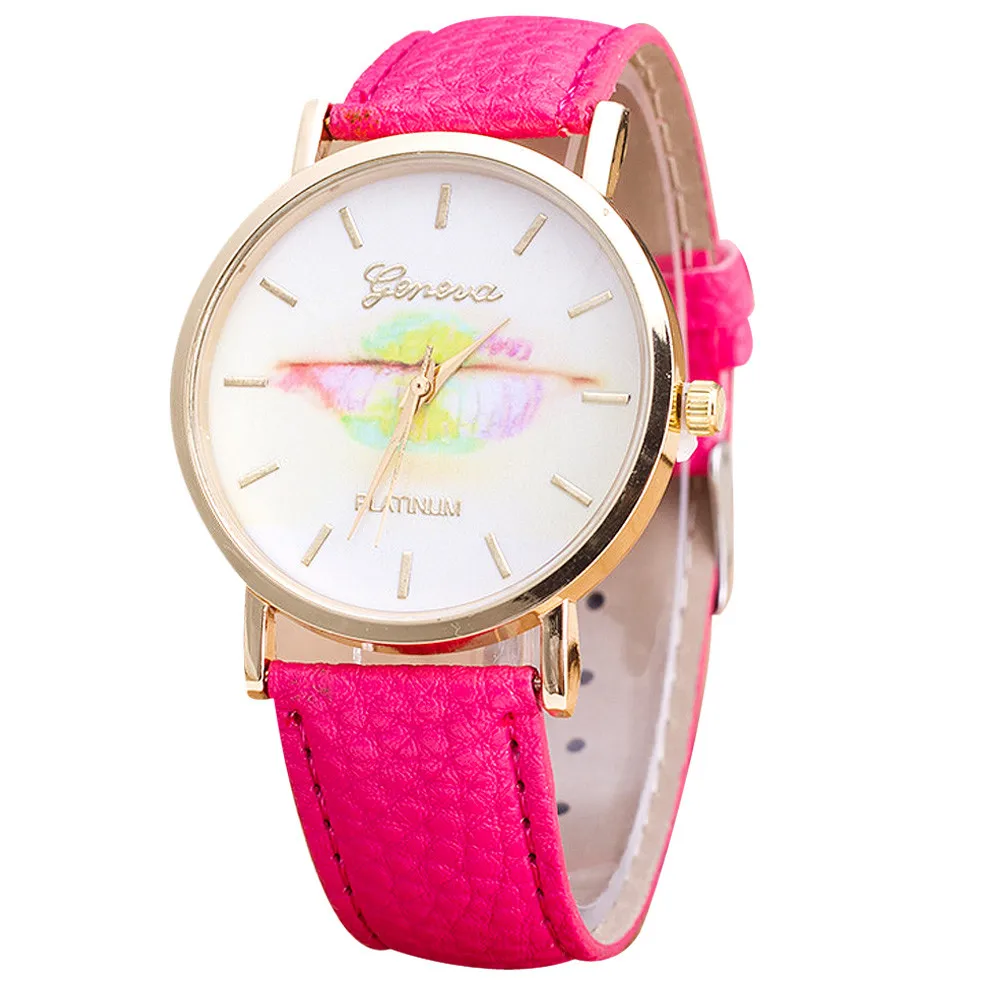 

Mance Colourful Women Fashion Design Dial Leather Band Analog Quartz Wrist Watch 2016 New Arrival