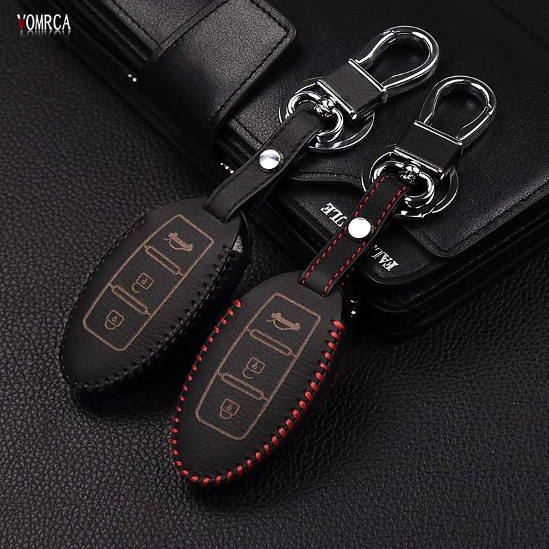 

Car top layer Leather remote control car keychain key cover Case for Nissan Tidda Livida X-Trail T31 T32 3 buttons car key case